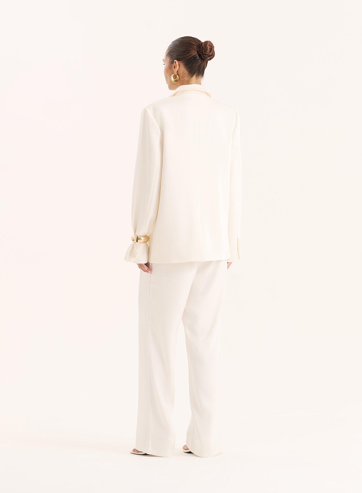 Cream Satin Tailored Straight Leg Trousers